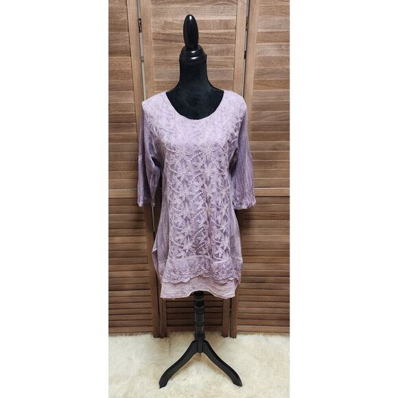 Exclusively for Signals Asymmetrical Tunic Lace Blouse Top With Scarf Size Large - Picture 2 of 8